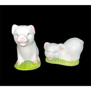 Bone China Cute Little White and Pink Pigs Salt & Pepper Shakers.  2 1/2"